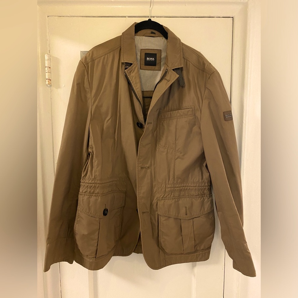 Boss Hugo Boss Brown Lightweight Jacket with Leather Collar Strap - Size M